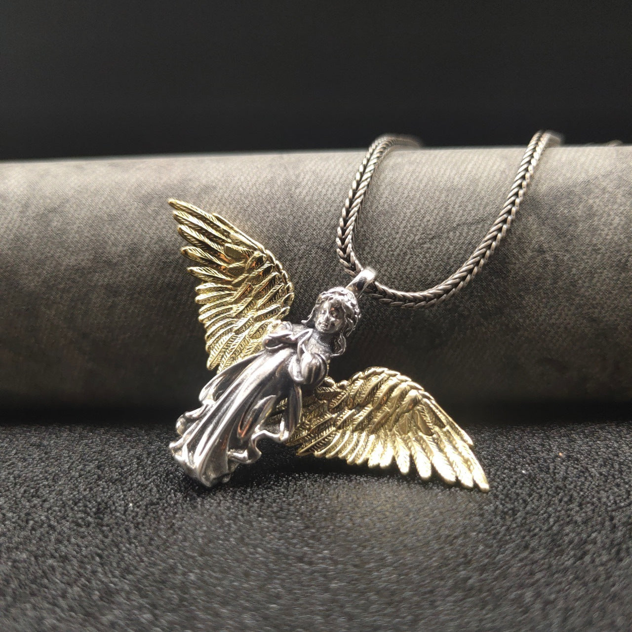 Sterling Silver Retro Trendy Angel Pendant Sweater Chain Hip Hop Cool