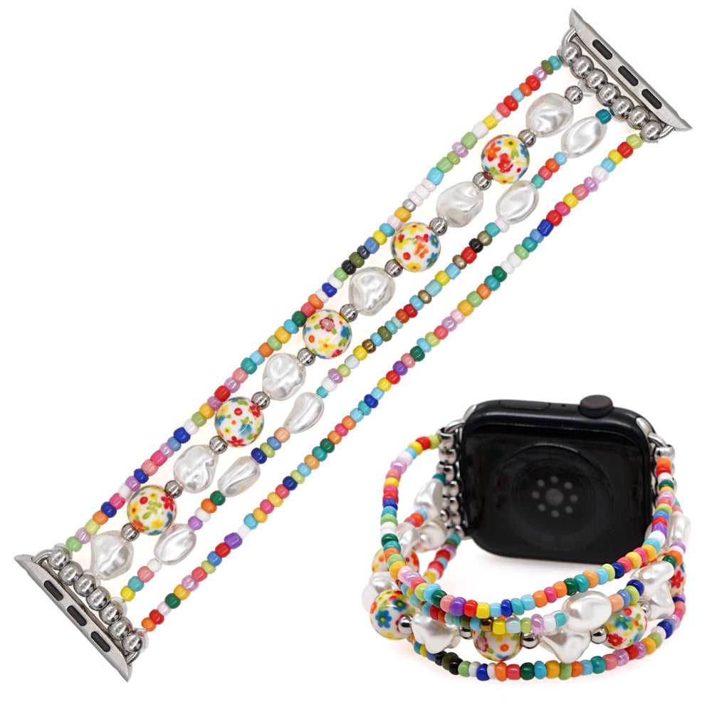 Soft Pottery Glass Pearl Beaded Jewelry Watch Strap