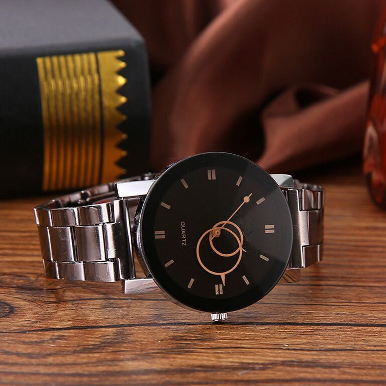 Black steel strap watch