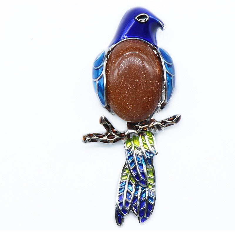 Gem Brooch Pendant, Crystal Agate, Shell, Magpie Inlaid Gemstone Alloy Pendant, Brooch, Necklace