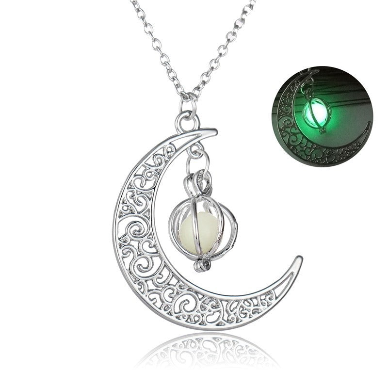 Natural Glowing Moon Stone Healing Necklace Luminous Pendant