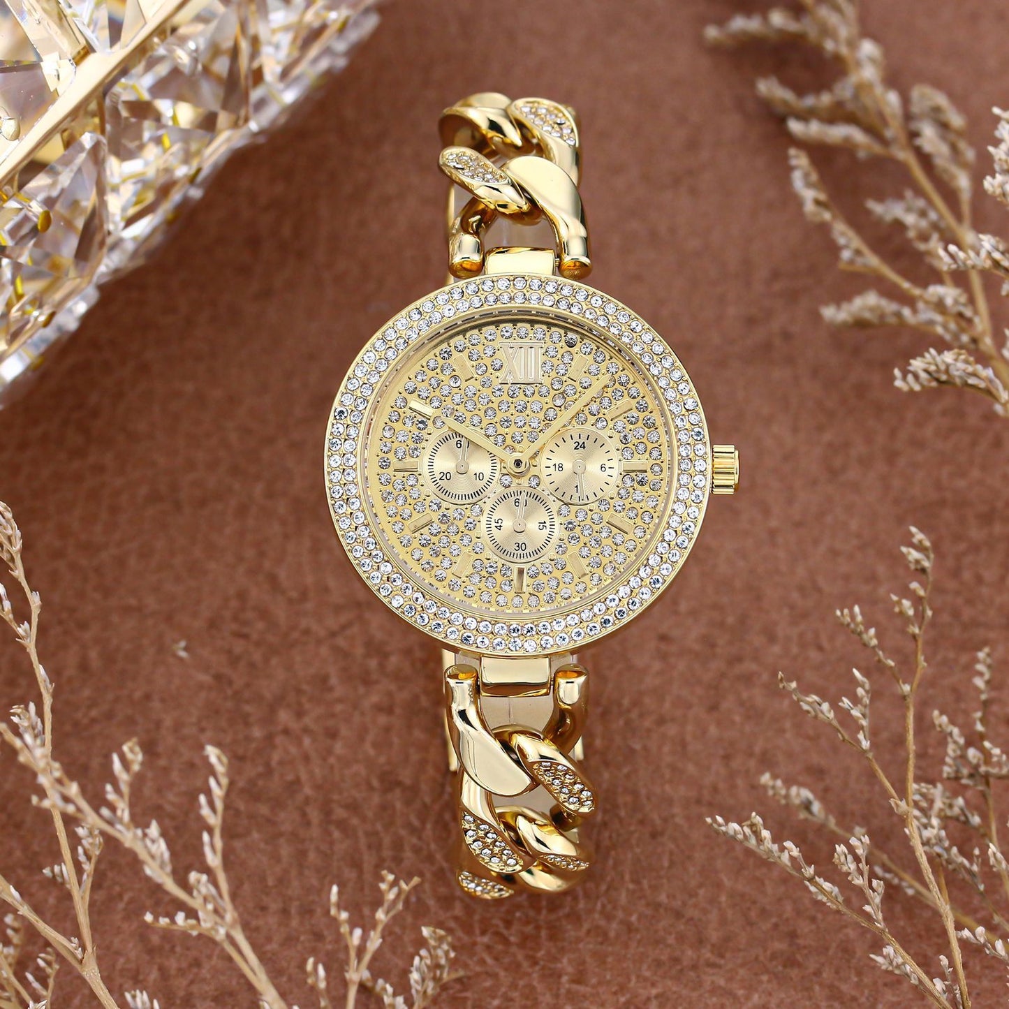 Trendy Diamond Hip Hop Cuban Chain Quartz Watch