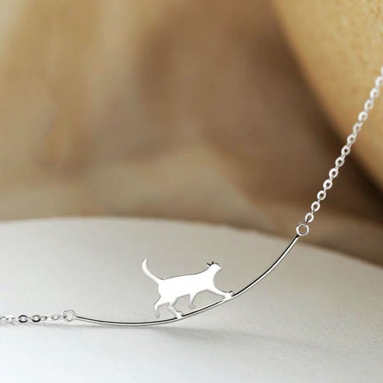 925 Silver Cat Curved Necklace