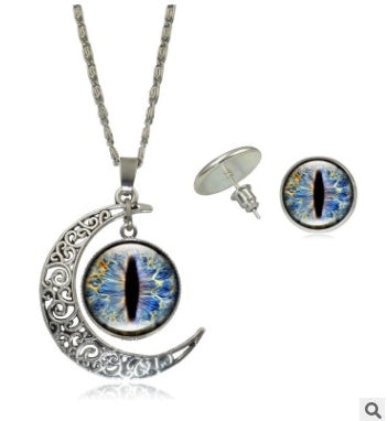 European and American fashion jewelry Color pupil eye series time gemstone necklace earrings Jewelry set