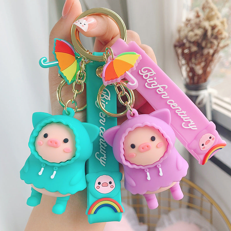 Raincoat Piggy Cute Cartoon Keychain Creative Accessories