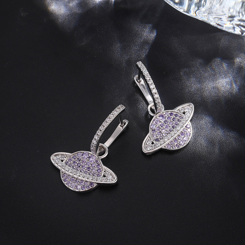 925 Sterling Silver Studded With Purple Zircon Star Earrings