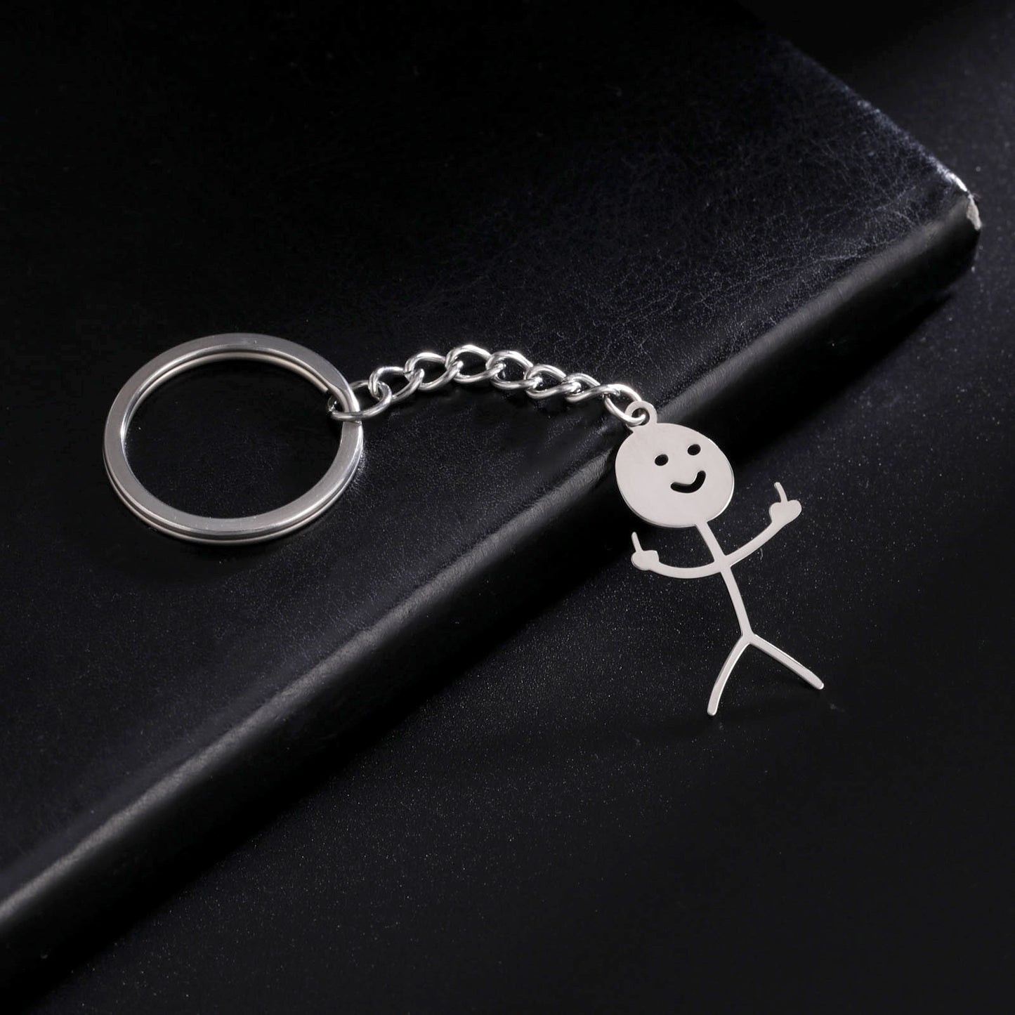 Cute Hollowed-out Smiling Face Figurine Pendant Stainless Steel Key Chain