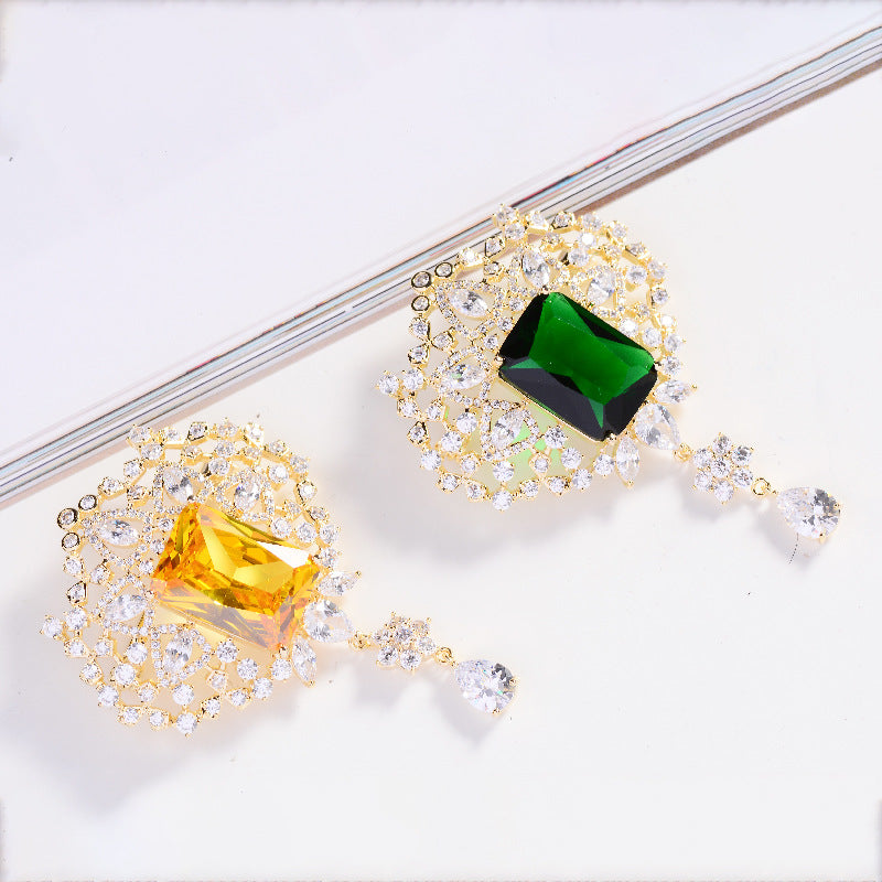 Fashion Emerald Zircon Brooch Elegant Style