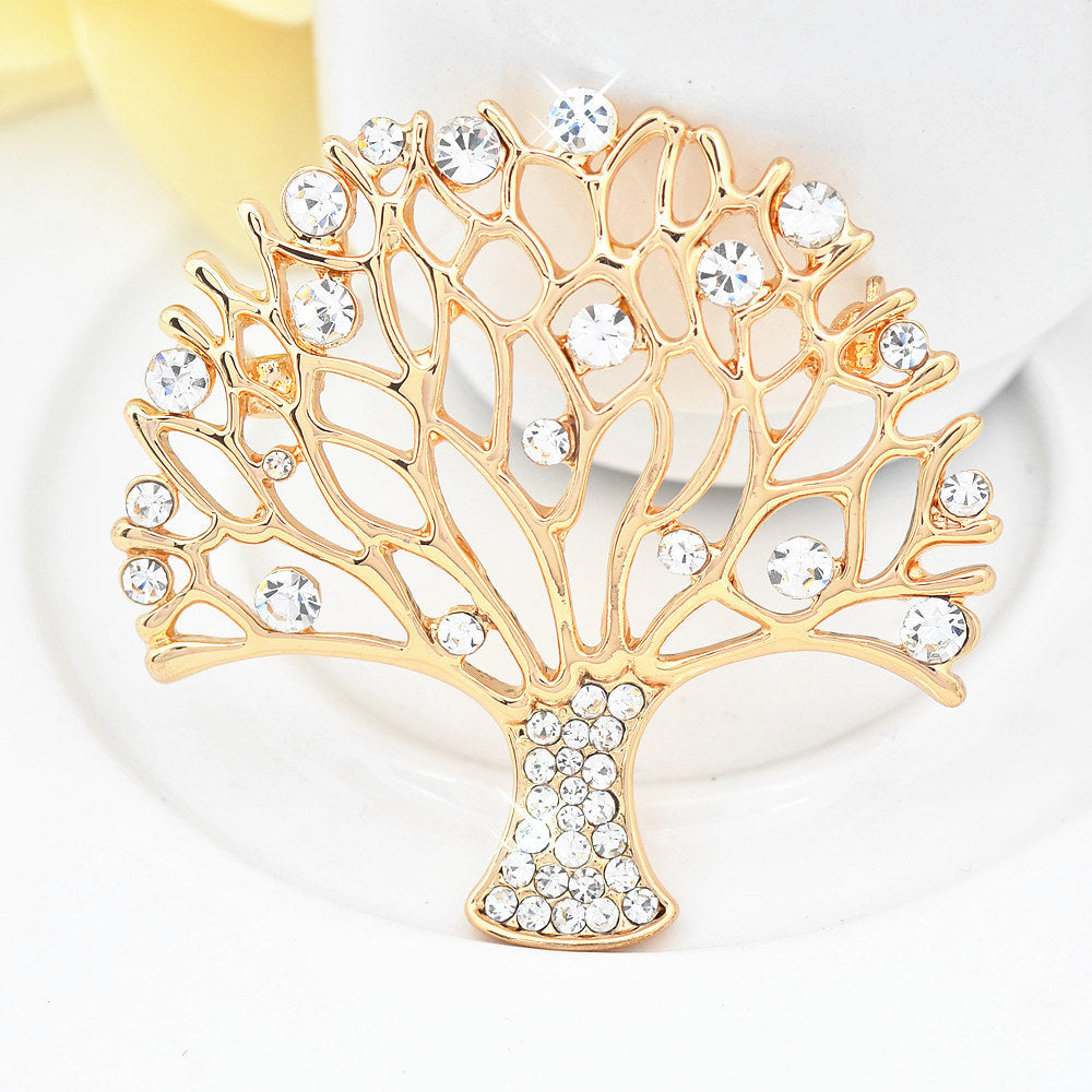 Rhinestone Small Tree Brooch High Profile And Generous Clothing