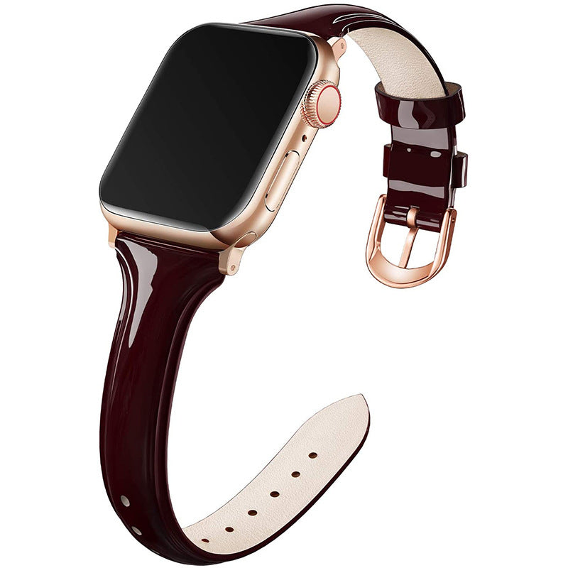 Compatible With , Suitable For  Watch 6se Strap Watch Small Waist Glossy Patent Leather Iwatch Leather Strap