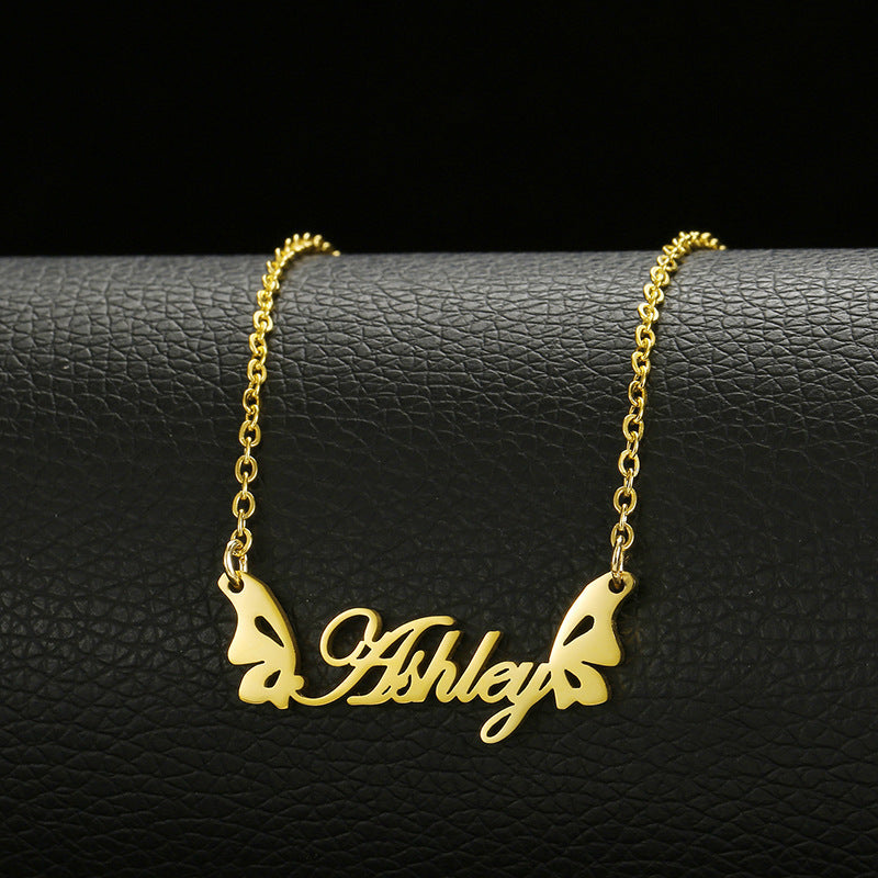 Customizable Name Necklace with Butterfly and Heart Accents