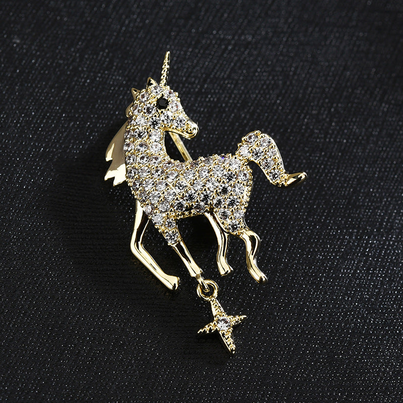 Fashion Korean Brooch Women's High-grade Zircon Animal Compact Wardrobe Malfunction Proof Pin