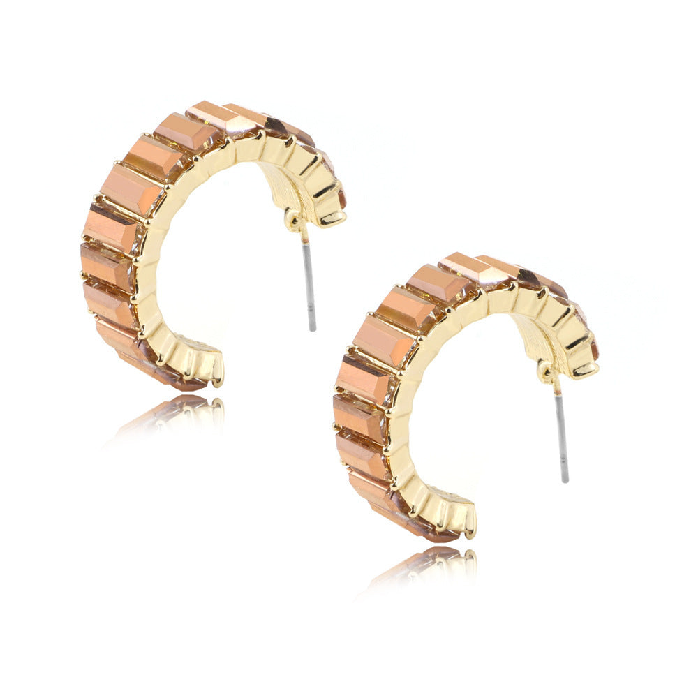 Multicolor C-Shape Gold Plated Earrings