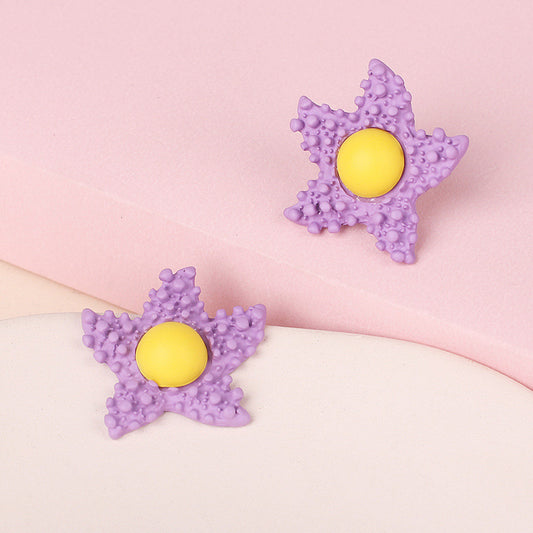 Simple Egg Yolk Purple Cartoon Star Earrings