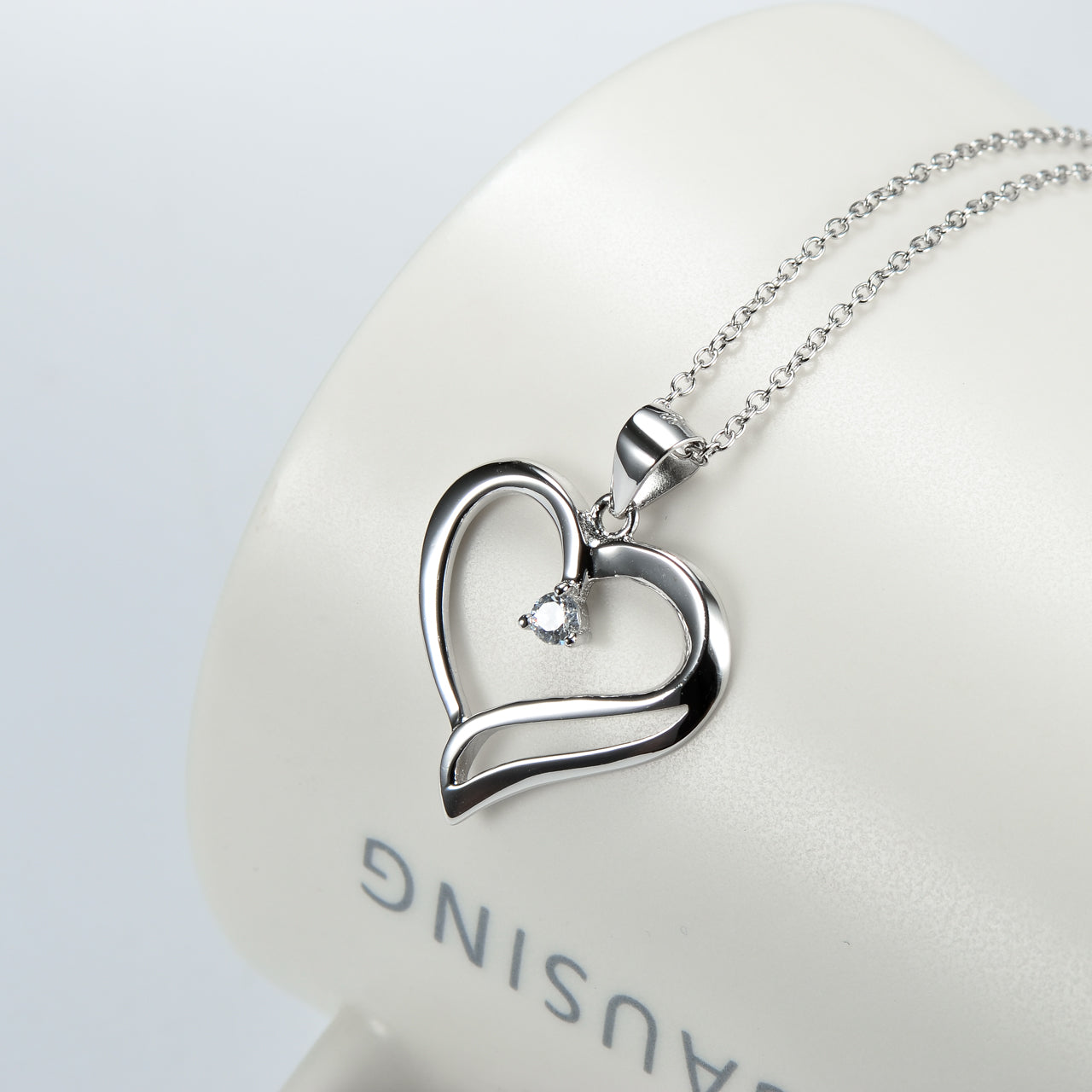 Heart  Pendant 925 Silver Diamante Necklace