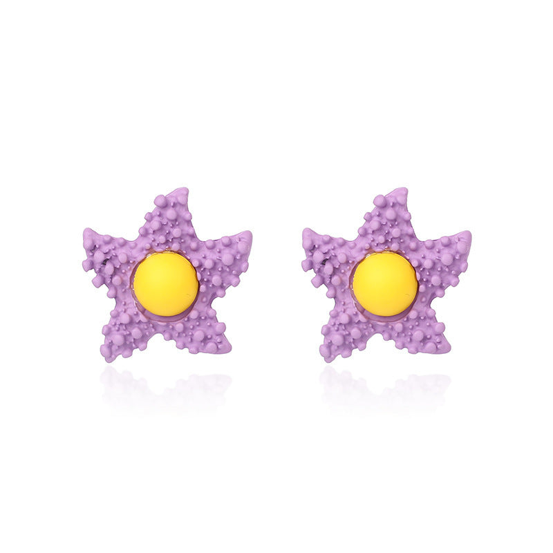 Simple Egg Yolk Purple Cartoon Star Earrings