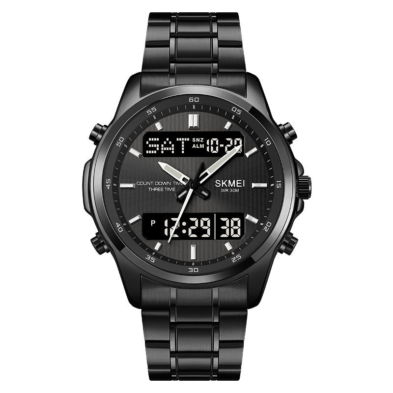 Multifunctional Men's Steel Strap Double Display Sports Watch