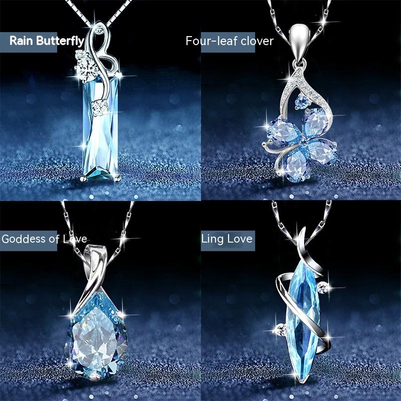 Fashion Blue Crystal European And American Retro Silver Plated Dignified Pendant