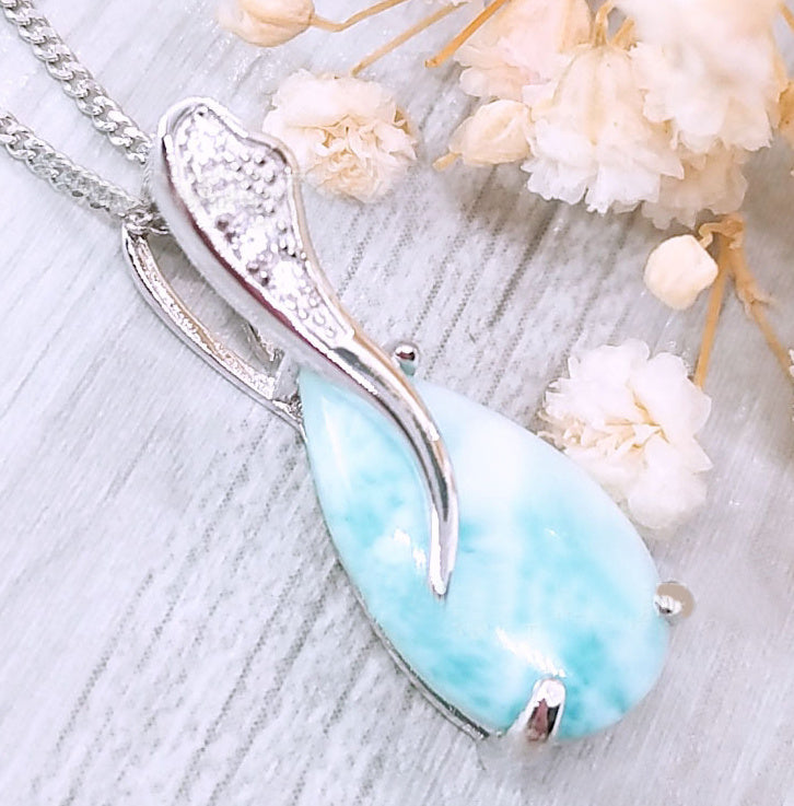 Sterling Silver Inlaid Natural Sea-pattern Stone Pendant Women