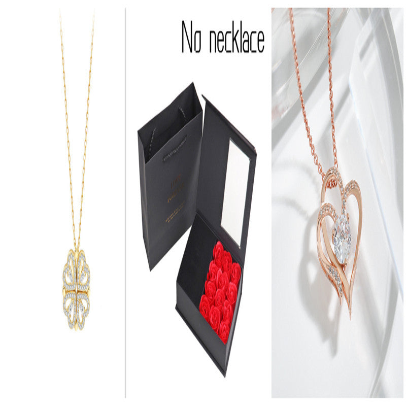 Magnetic Folding Heart-Shaped Four-Leaf Clover Pendant Necklace