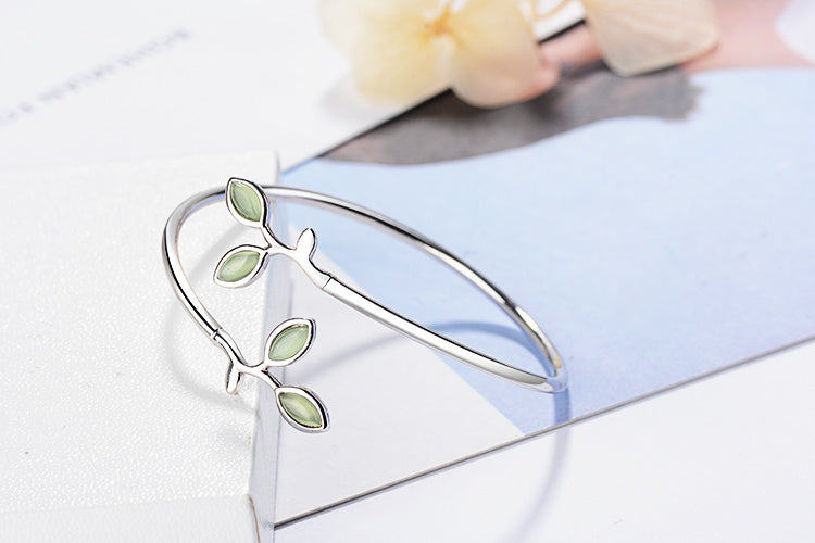 925 Sterling Silver Jewelry Set Earrings  Ring  Necklace  Opal Leaf Bracelet, Womens Summer Jewelry