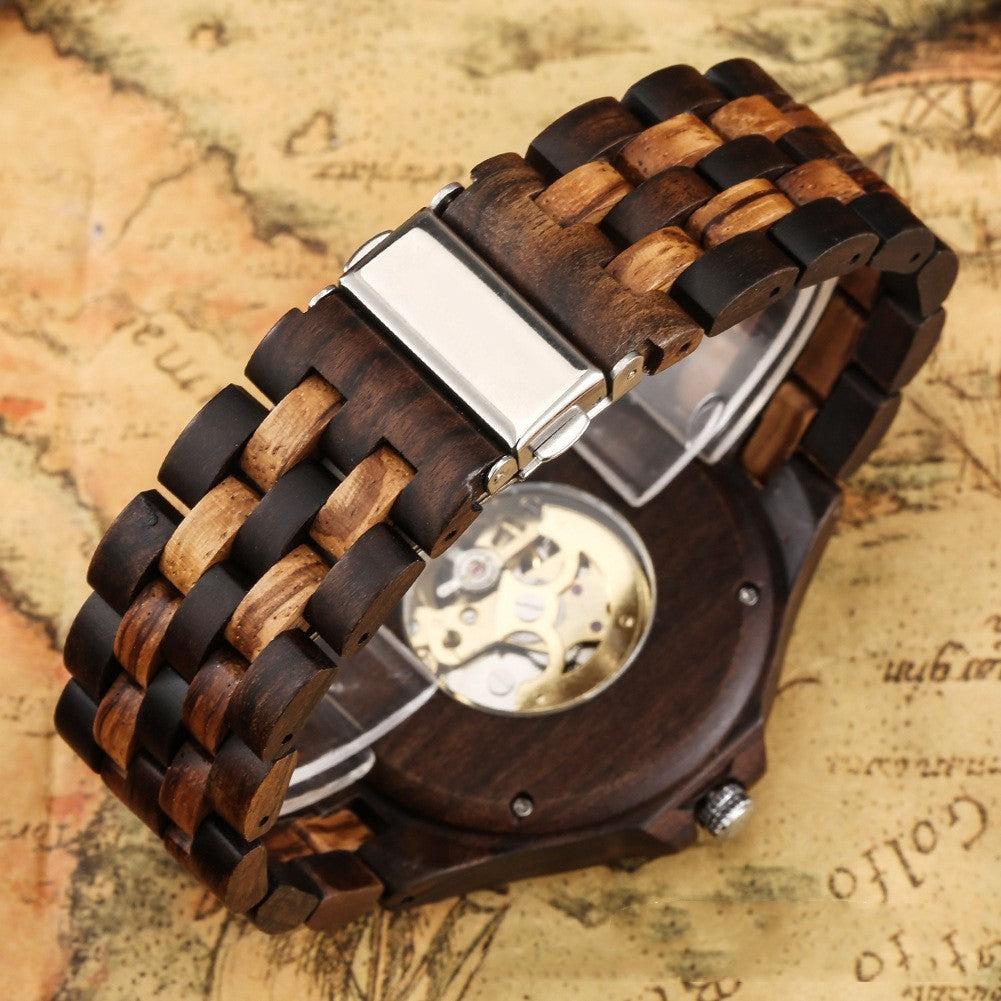 Ebony Zebra Wood Five Beads Strap Automatic Mechanical Wooden Watch