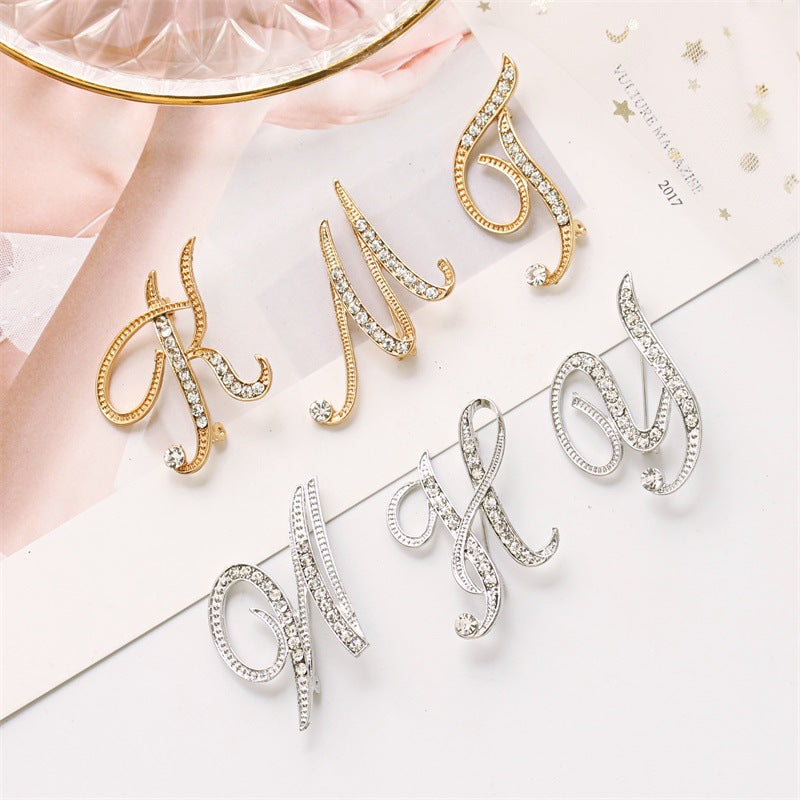 26 English Alphabet Brooches With Diamonds