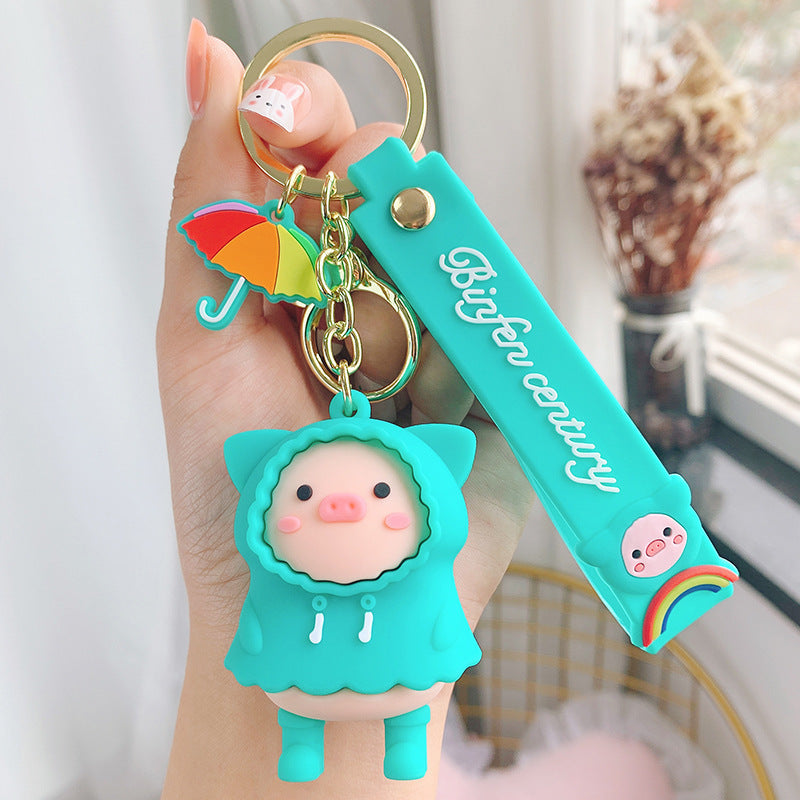 Raincoat Piggy Cute Cartoon Keychain Creative Accessories