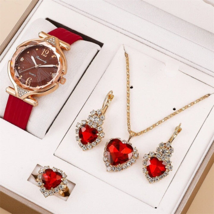 Dazzling Diamond-Accented Quartz Watch & Jewelry Set