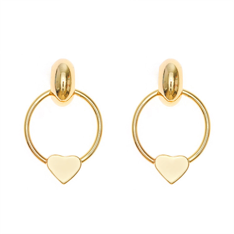 Simple Earrings Real Gold Plated Hollow Heart-shaped Earrings Women