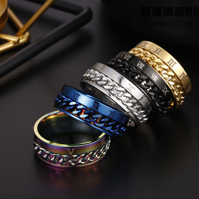 Rotatable Roman Letter Titanium Steel Ring