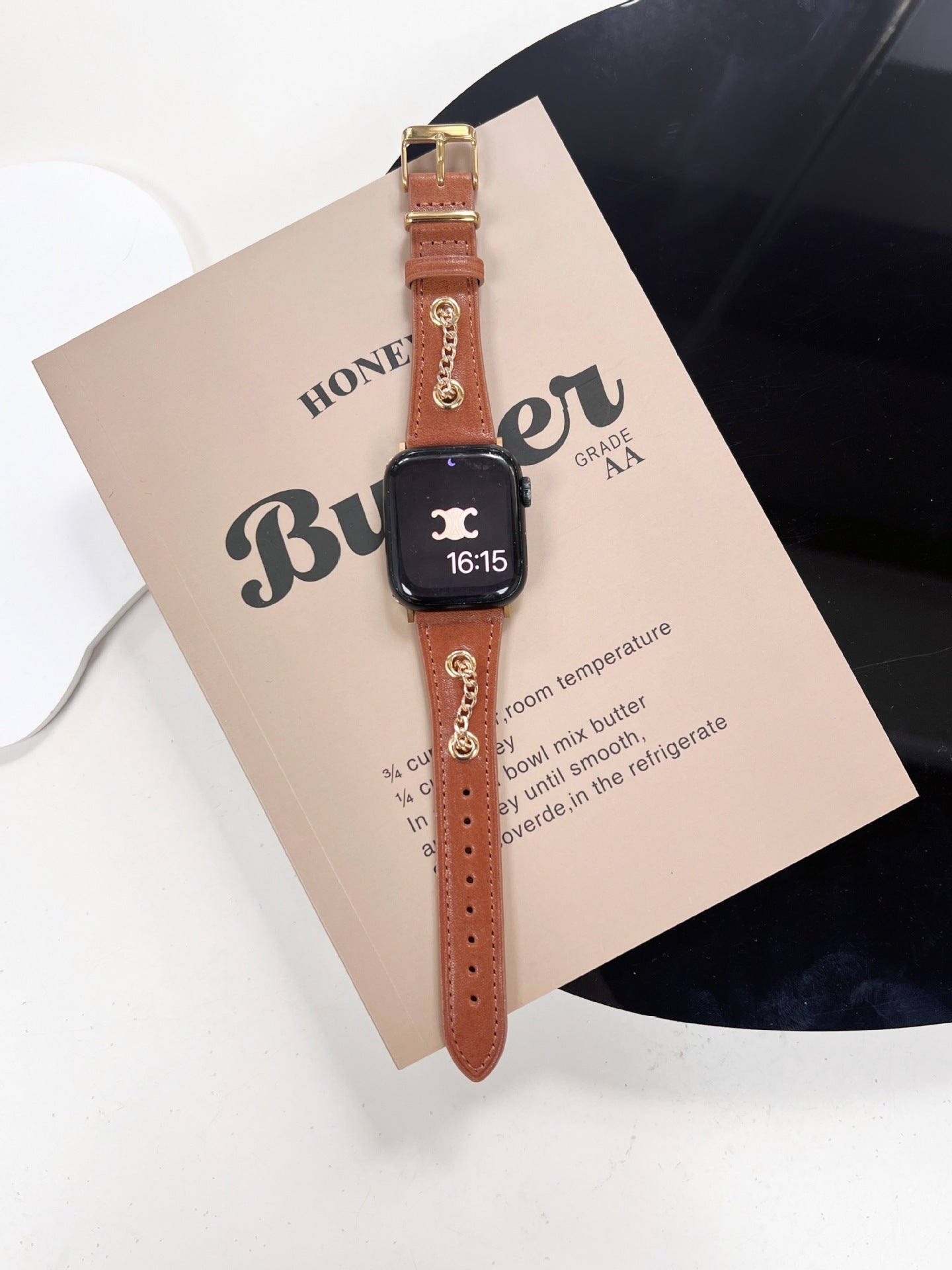 American Retro Design Clinch Metal Chain Cow Leather Watch Strap