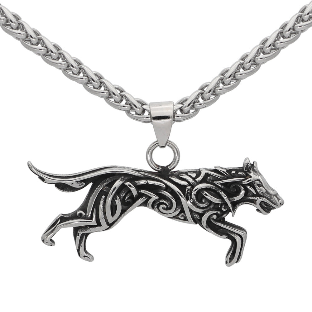 Wolf Stainless Steel Viking Pendant Necklace