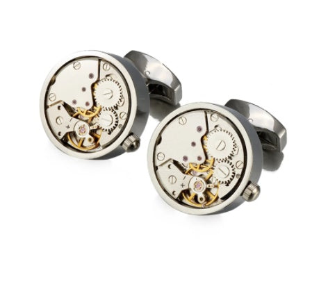 Men's Round Steampunk Gear Watch Mechanism Cufflinks