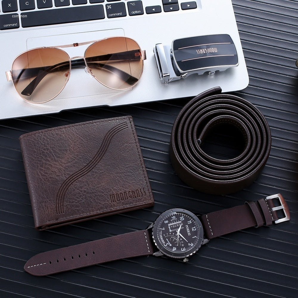 Men's Fashion Accessory Set: Watch, Belt, Wallet & Glasses