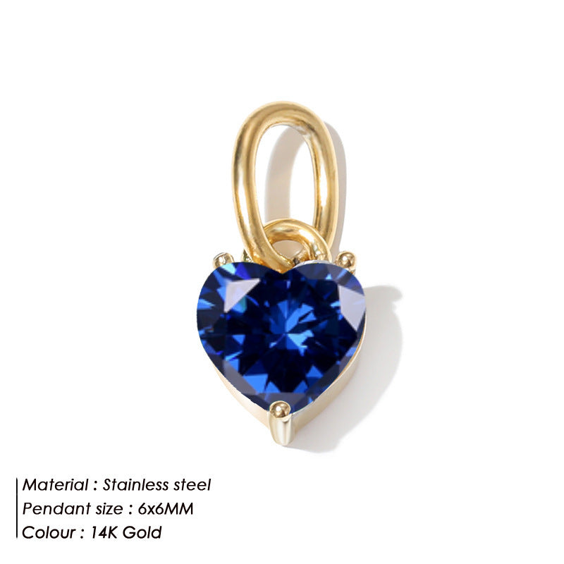 Stainless Steel Heart-shaped Zircon Pendant Diy Ornament Accessories