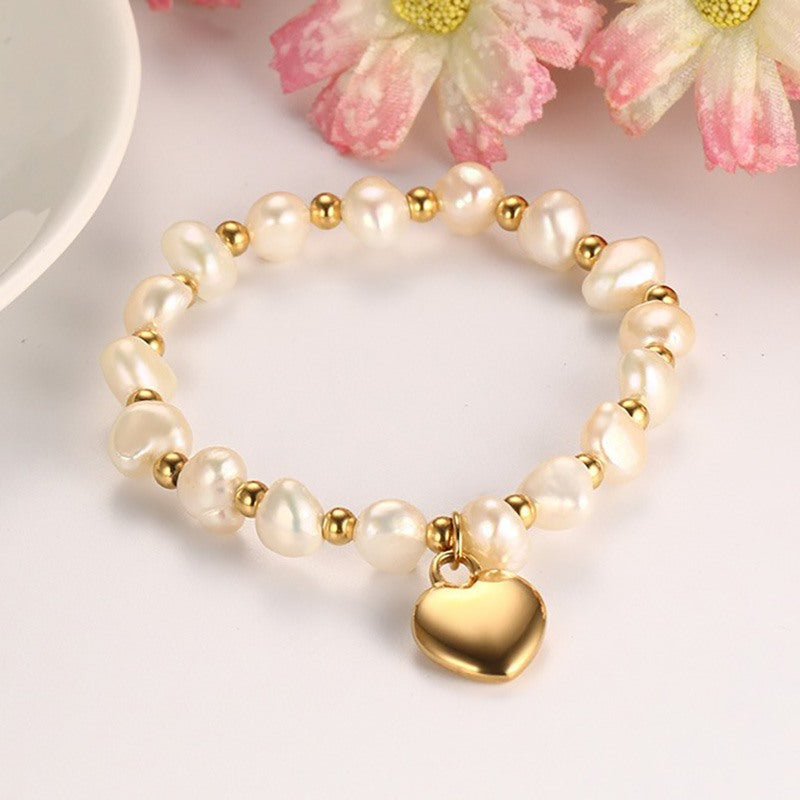 Titanium steel ball freshwater pearl handmade bracelet