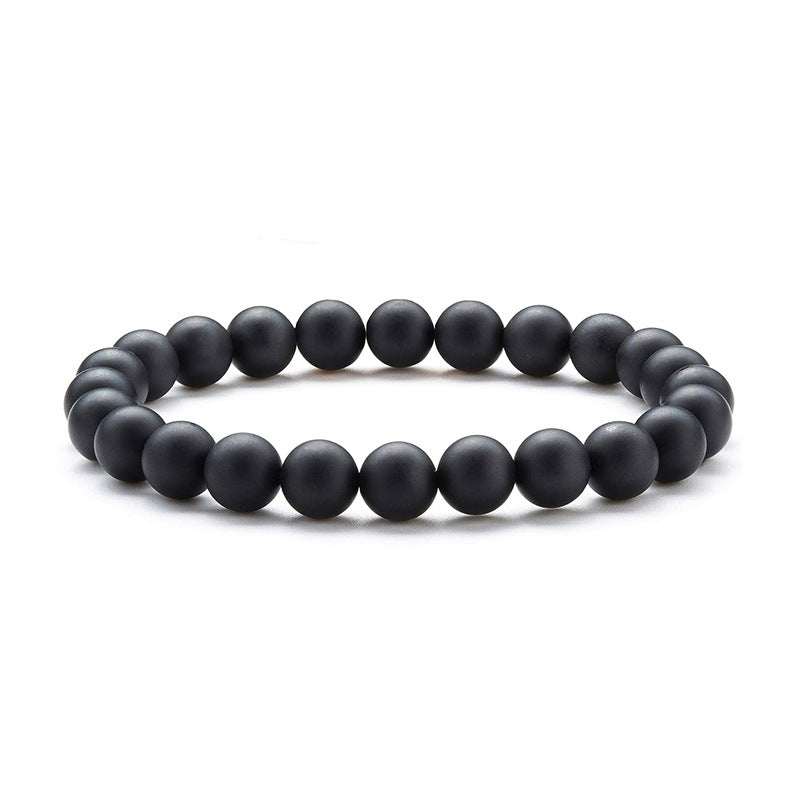 Natural Stone Beads Black Lava Rock Stone White Stretch Charm Strand Bracelet