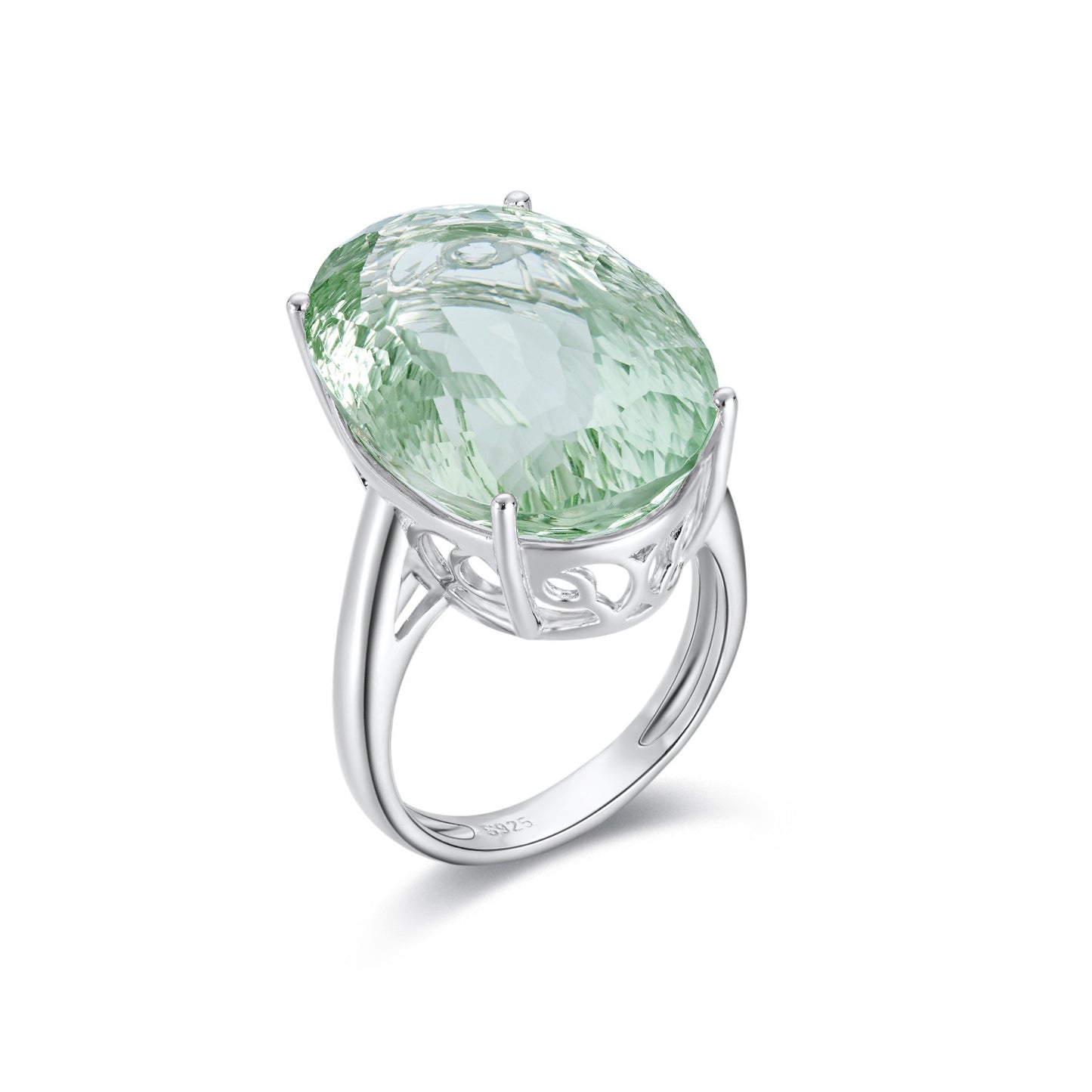 S925 Sterling Silver Green Amethyst Ring For Women Luxury Premium Retro Gem