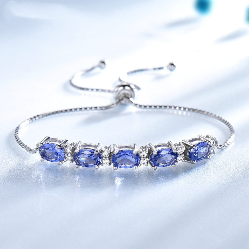 Bracelets For Women Gemstone Blue Topaz Adjustable Chain Link Bracelet Christmas Jewelry