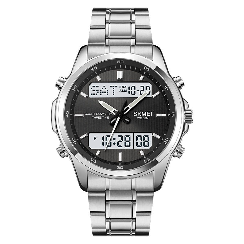 Multifunctional Men's Steel Strap Double Display Sports Watch