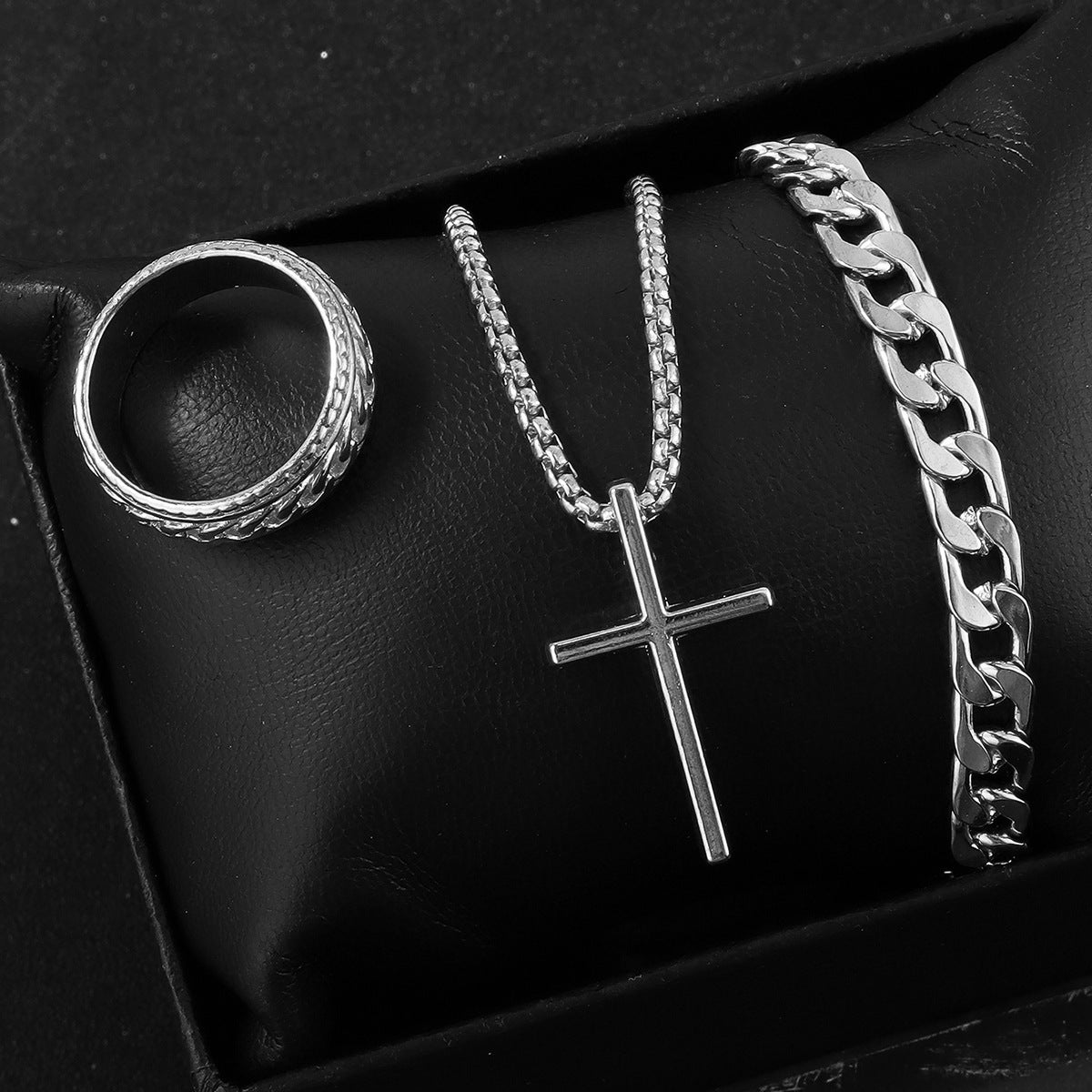 Men's Cross Necklace, Ring & Bracelet Suit