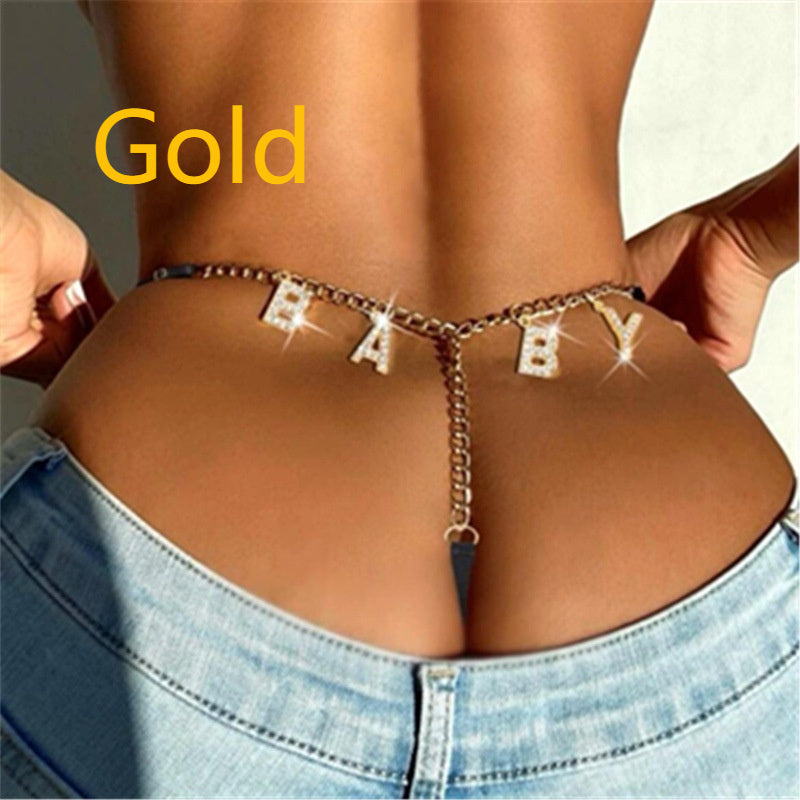 European And American Rhinestone Letters Pendant Underwear Integrated Waist Chain