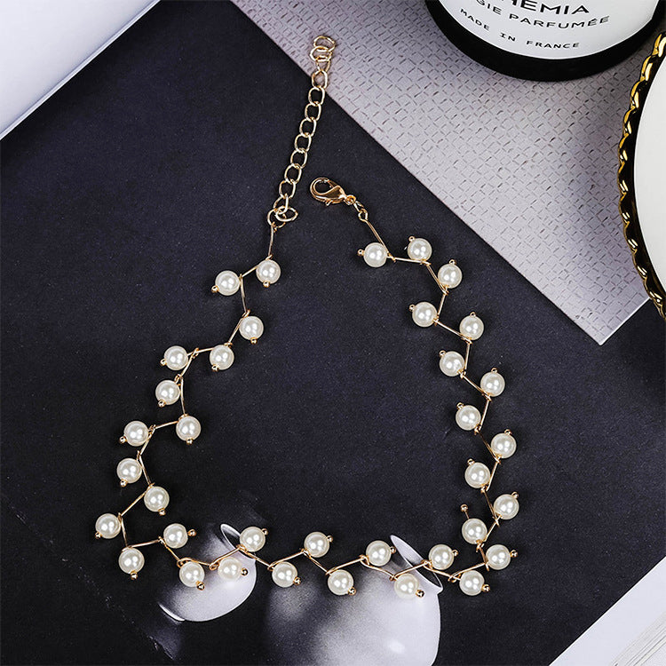 Pearl clavicle chain neck strap simple short paragraph