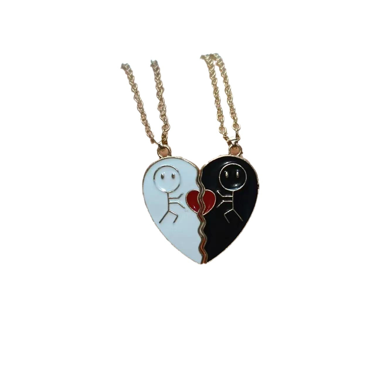 Heart-shaped Multi-part Stickman Couple Necklace