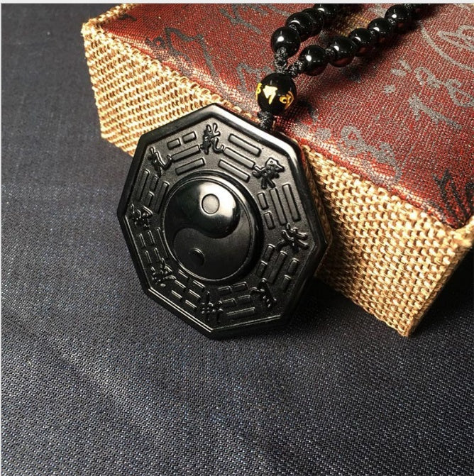 Obsidian Pendant Yin Yang Fish Five Elements Amulet Men and Women Necklace