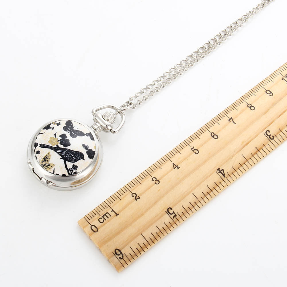 Ladies Magpie Enamel Pocket Watch