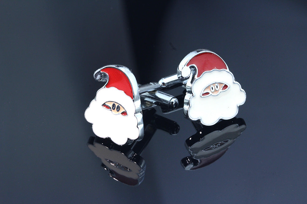 Enamel Painted Santa Claus Cufflinks French Shirt Cufflinks