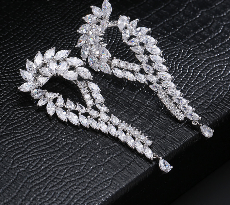 RAKOL New Fashion Leaf Earrings Inlaid with AAA Zircon Integrity Hot Sale Explosion