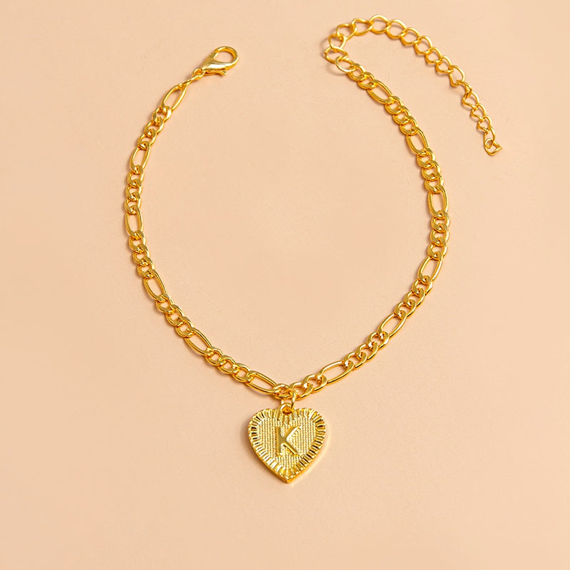 Initial Letter Anklet Gold Color Heart Pendant Foot Bracelets Women